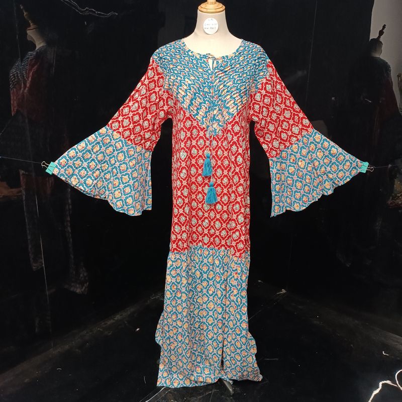 L/XL Adn Printed Cotton Dress 57" Long Jalabiya