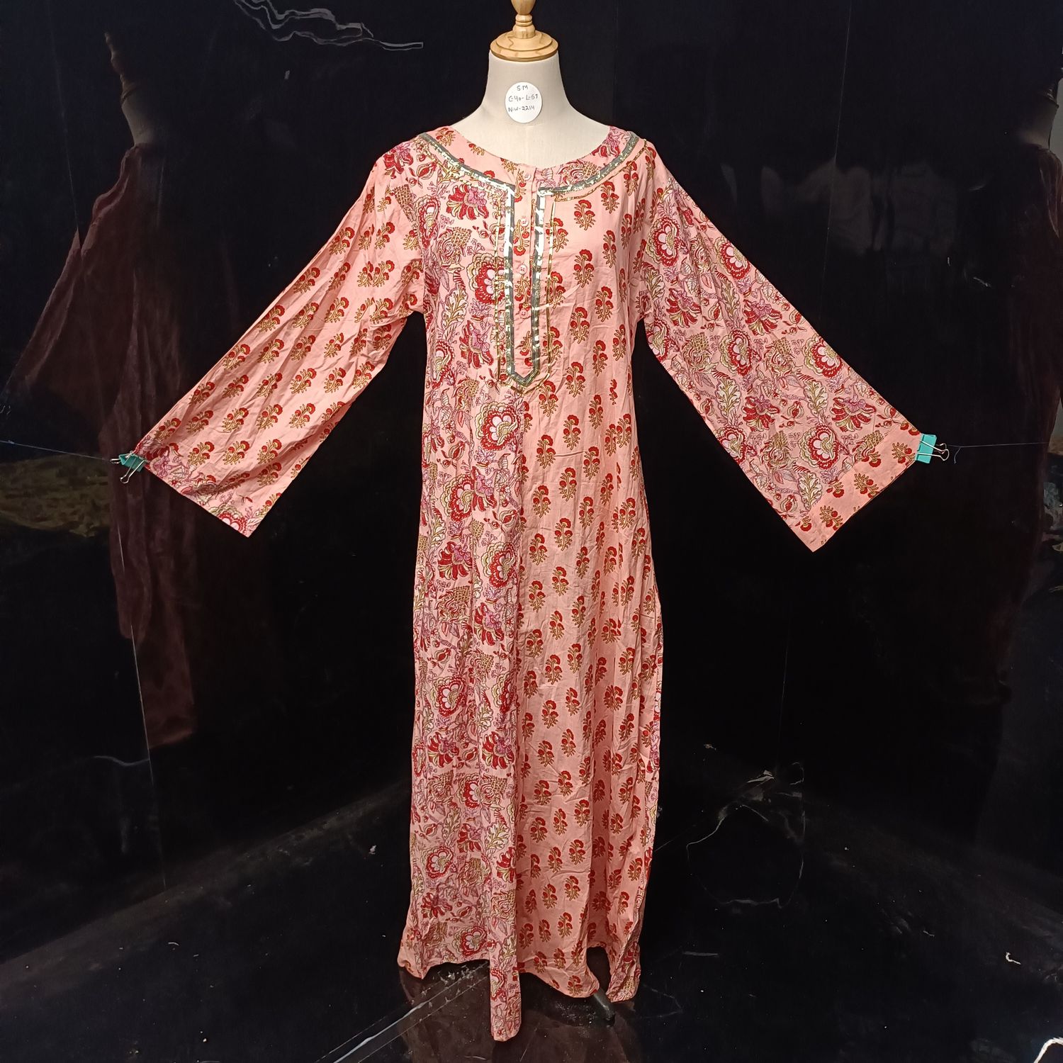 S\M Noorain Printed Cotton Dress 57" Long Jalabiya