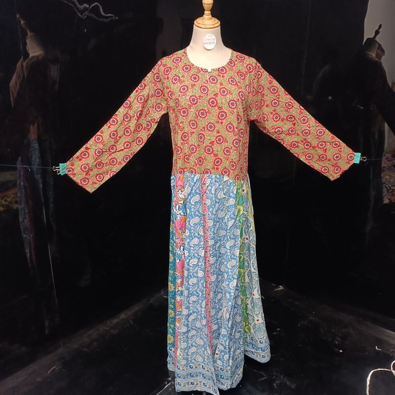 S-M Zayna Printed Cotton Dress 56" Long Jalabiya