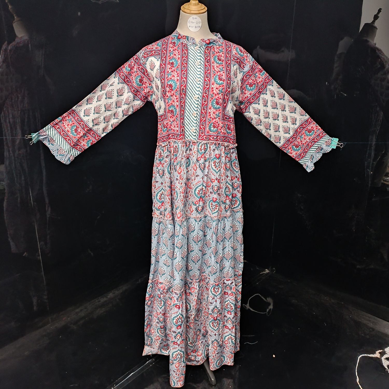 S-M Afifa Printed Cotton Dress 57" Long Jalabiya