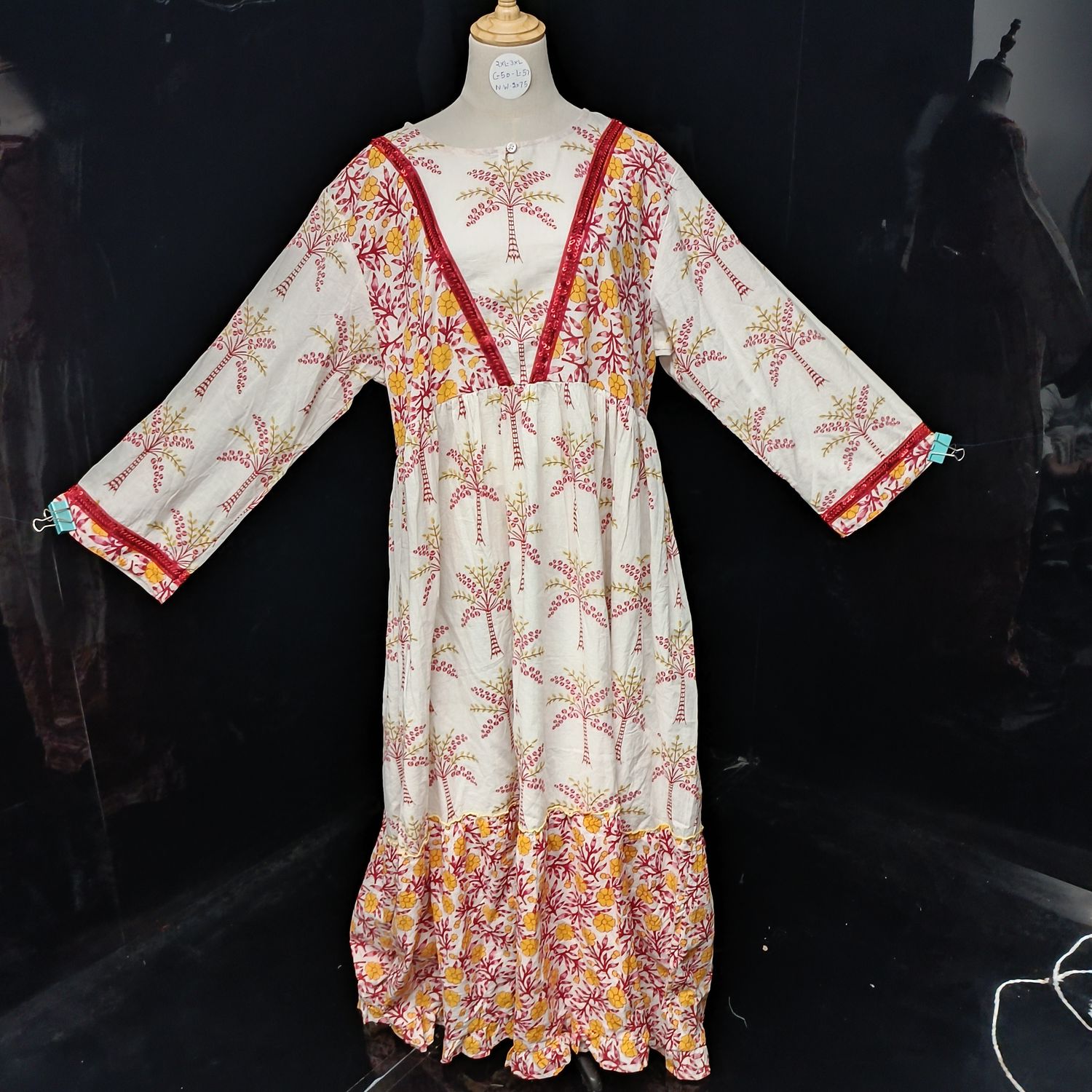 2XL/3XL Zahida Printed Cotton Dress 57" Long Jalabiya