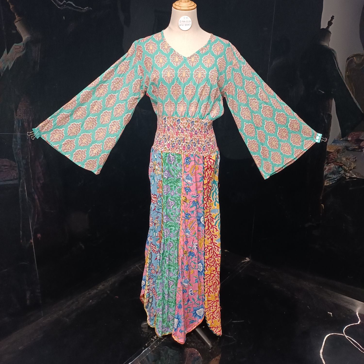 S-M Zayna Printed Cotton Dress 56" Long Jalabiya