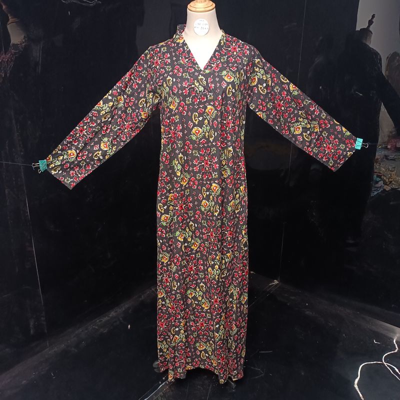 XS-S Teena Printed Mirror Work Cotton Dress 54" Long Jalabiya