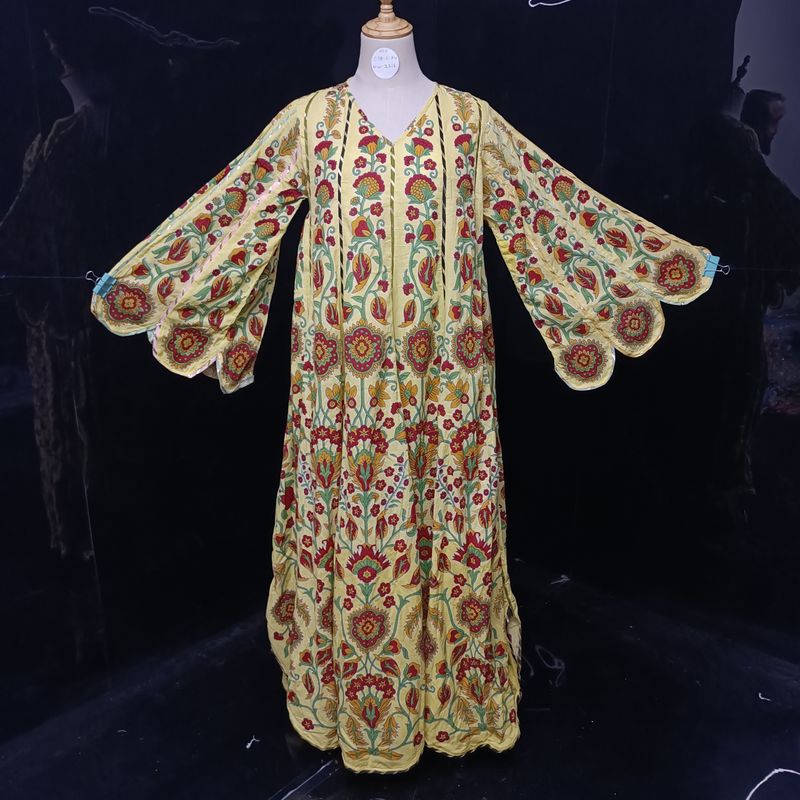 L-XL Meher Blue Multi Printed Cotton Dress 57" Long Jalabiya