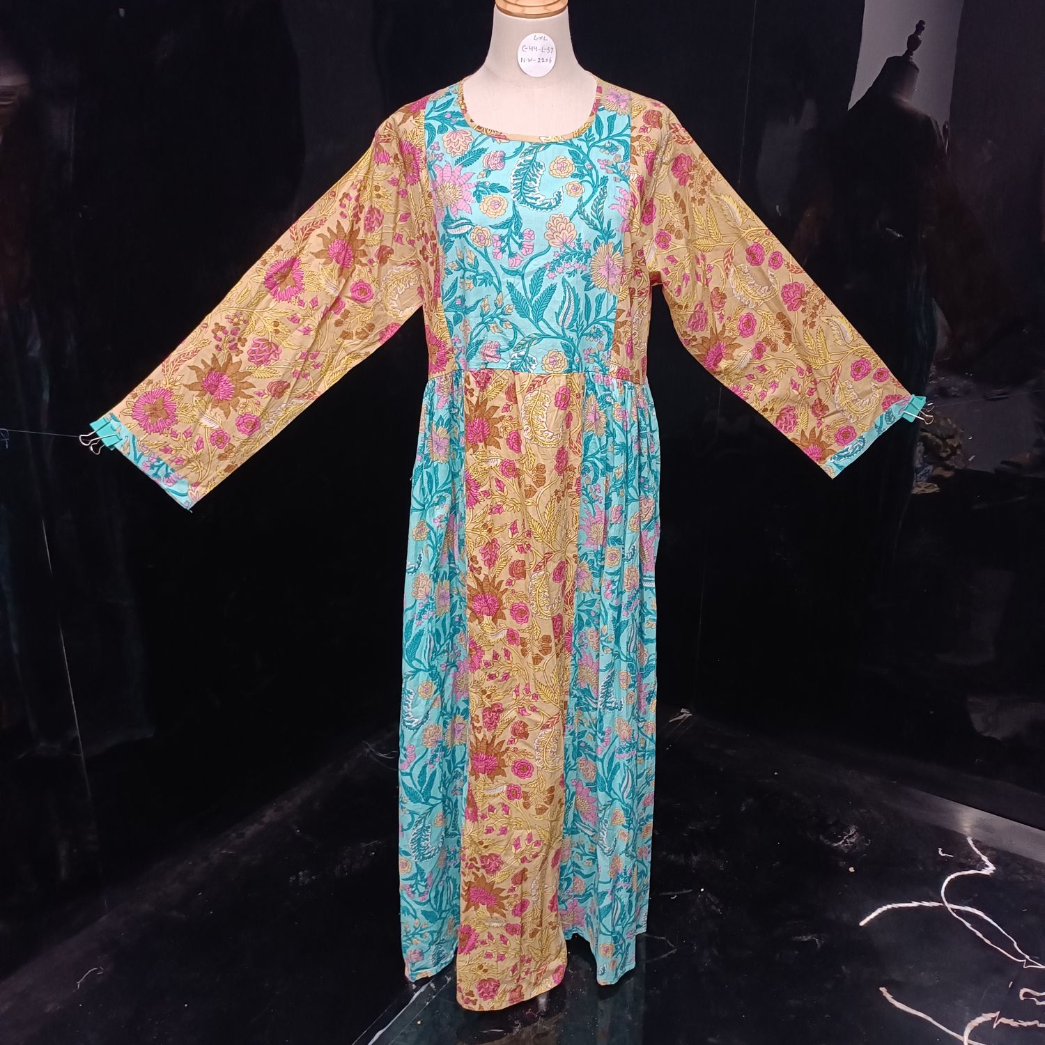 L/XL Heba Printed Cotton Dress 57" Long  Jalabiya