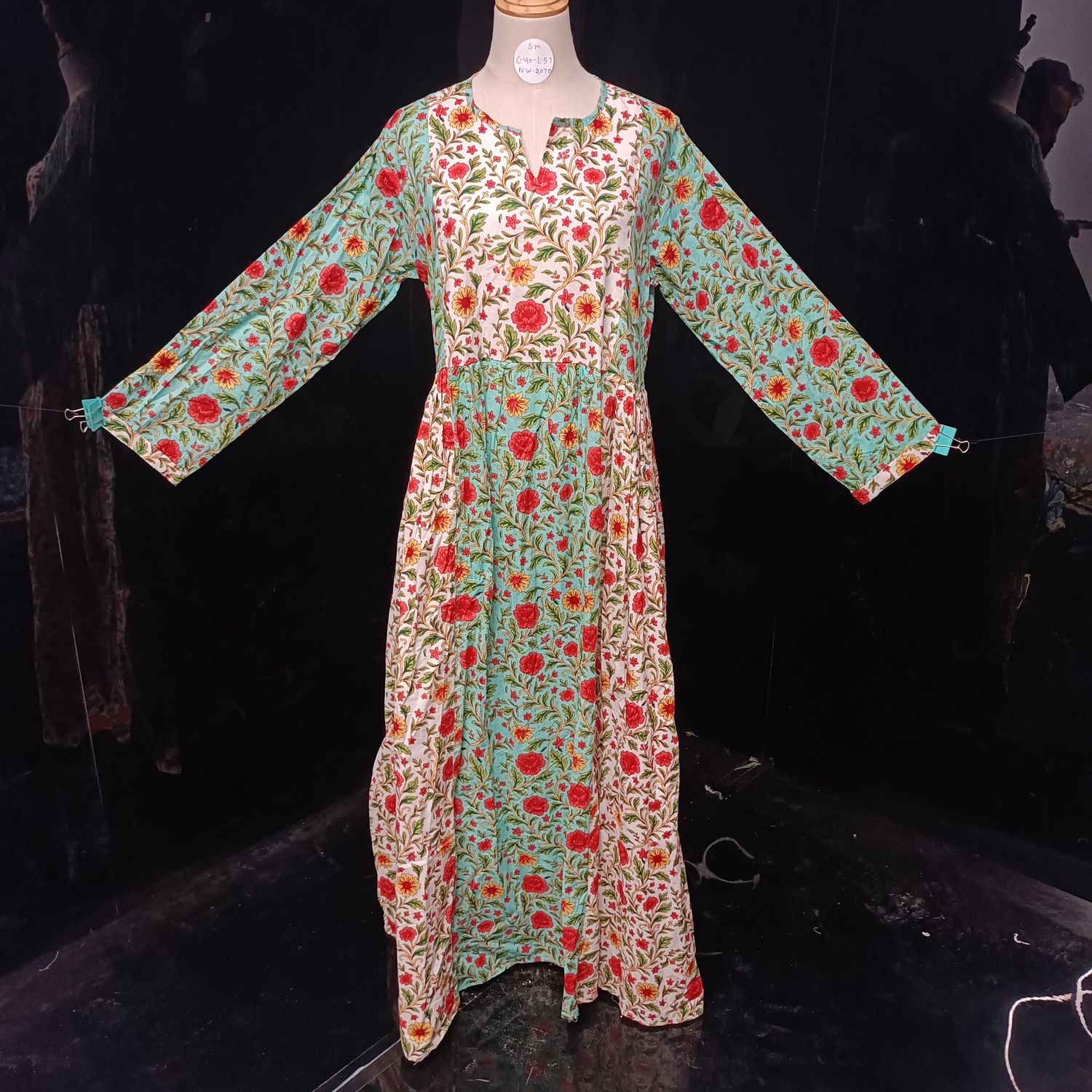 S/M Heba Printed Cotton Dress 57" Long  Jalabiya