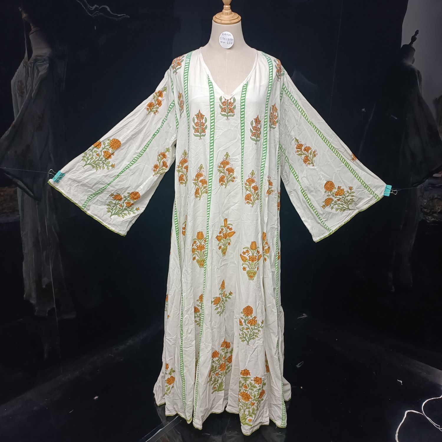 2XL-3XL Meher Blue Multi Printed Cotton Dress 57" Long Jalabiya