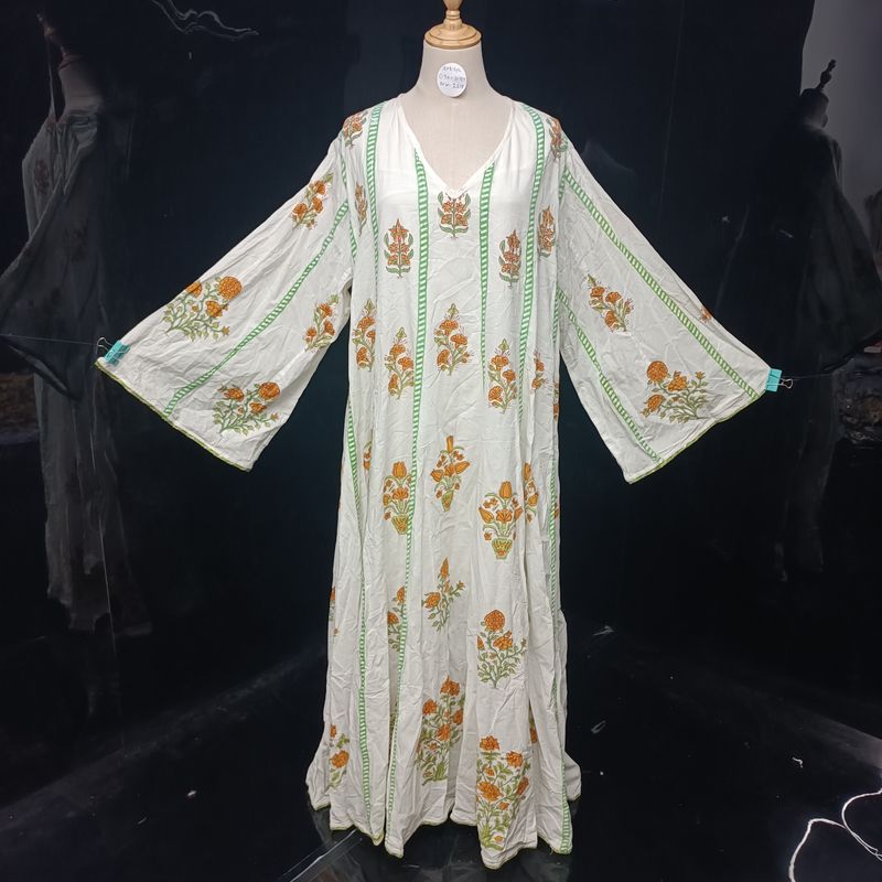 2XL-3XL Meher Blue Multi Printed Cotton Dress 57" Long Jalabiya