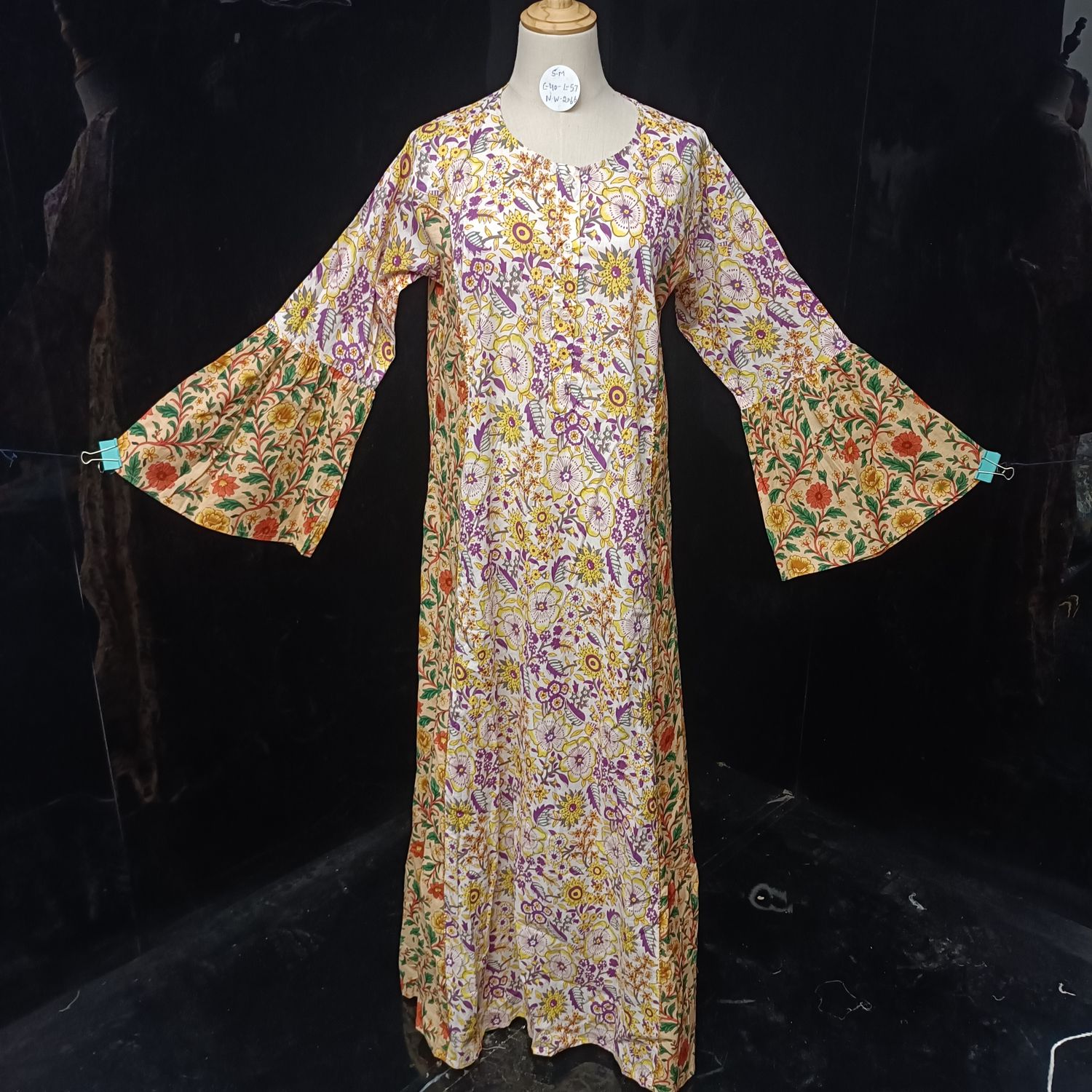 S/M Marry  Printed Cotton Dress 57" Long Jalabiya