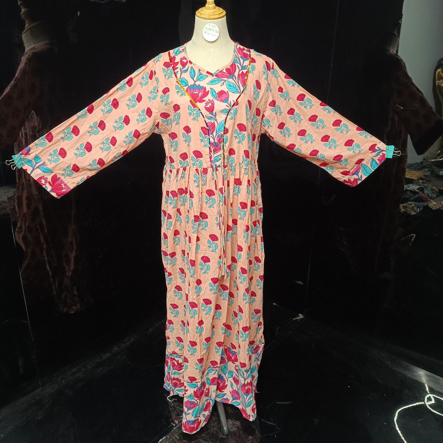 L/XL Zaria Printed Cotton Dress 57"Long Jalabiya