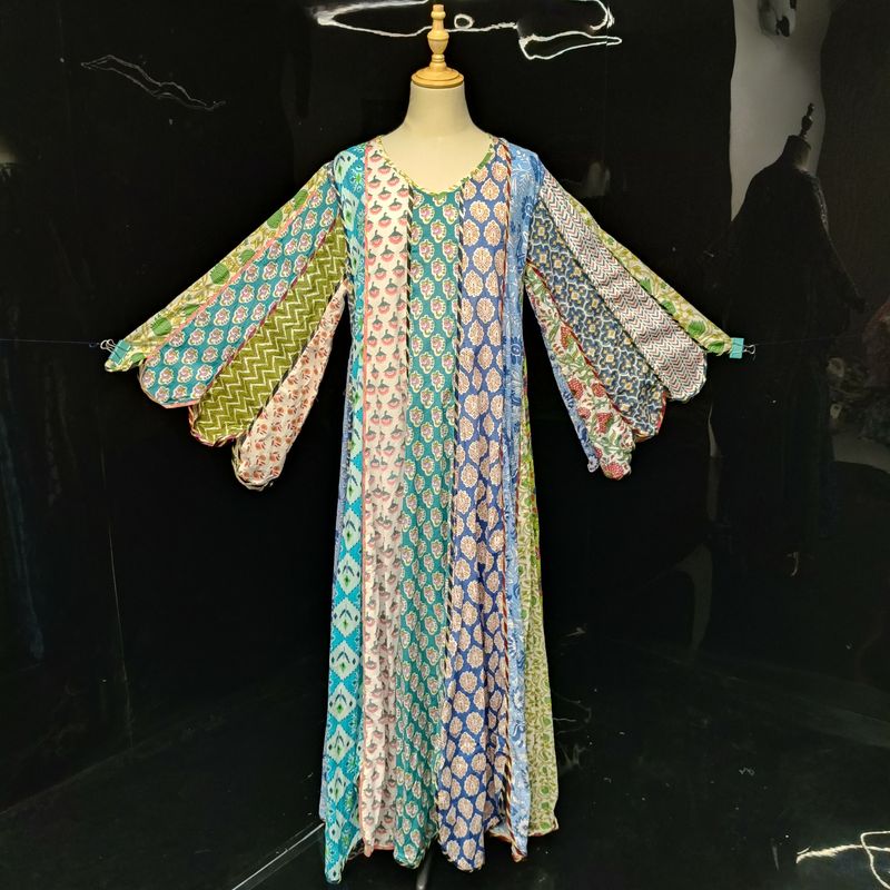 S-M Meher Multi Printed Cotton Dress 57" Long Jalabiya