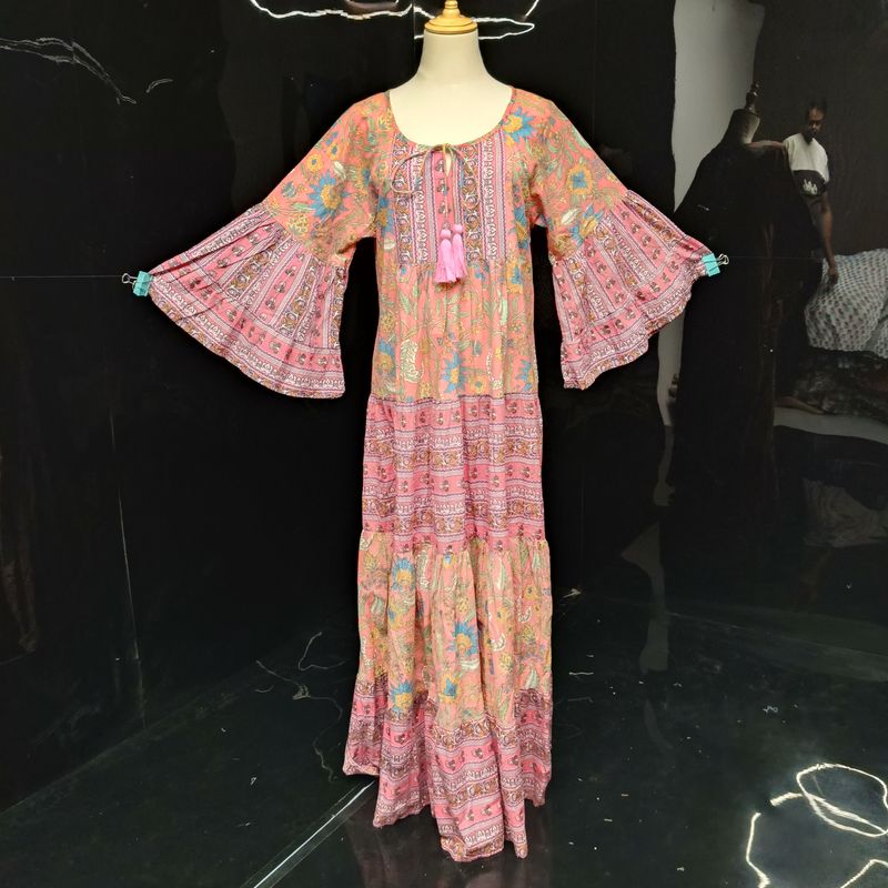 S/M Gaby  Printed Cotton Dress 57" Long Jalabiya