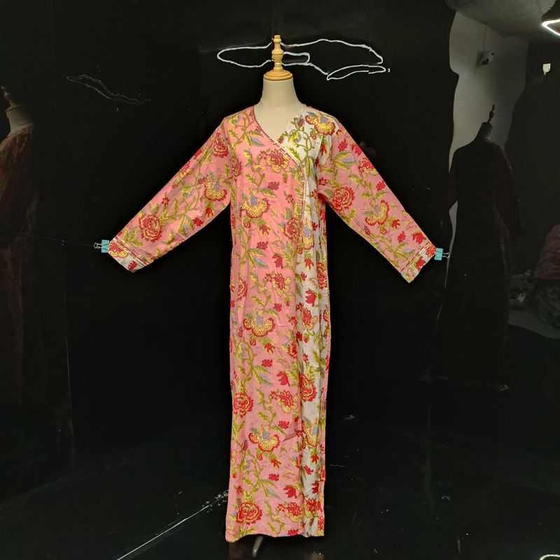 L/XL Lupines Printed Cotton Dress 57" Long Jalabiya