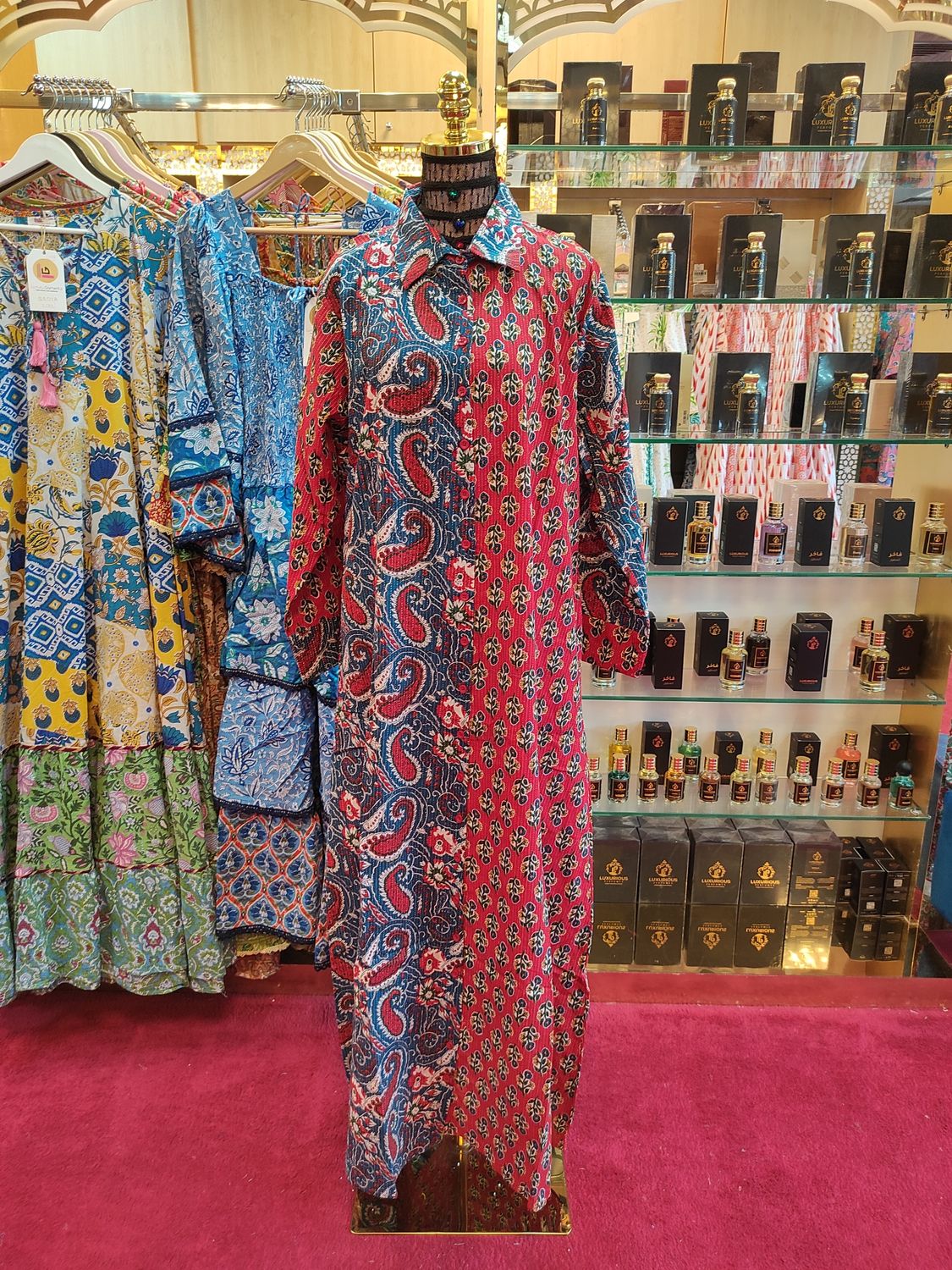 L/XL Singapore  Printed Cotton Dress 57" Long Jalabiya