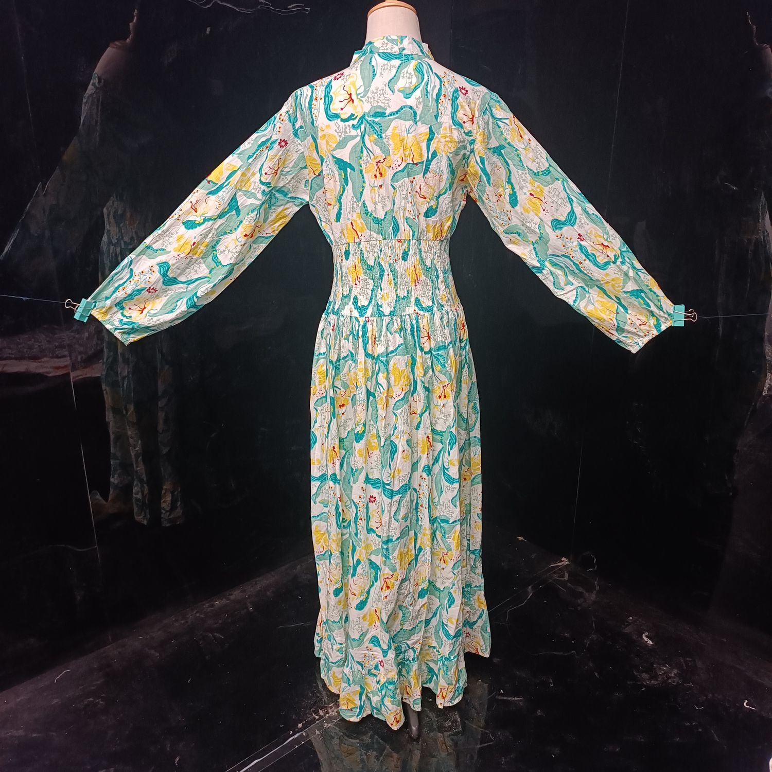 S/M  Yuasa Printed Cotton Dress 57" Long Jalabiya