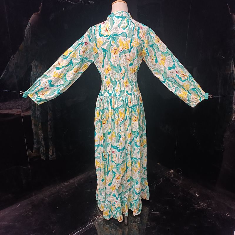 S/M  Yuasa Printed Cotton Dress 57" Long Jalabiya