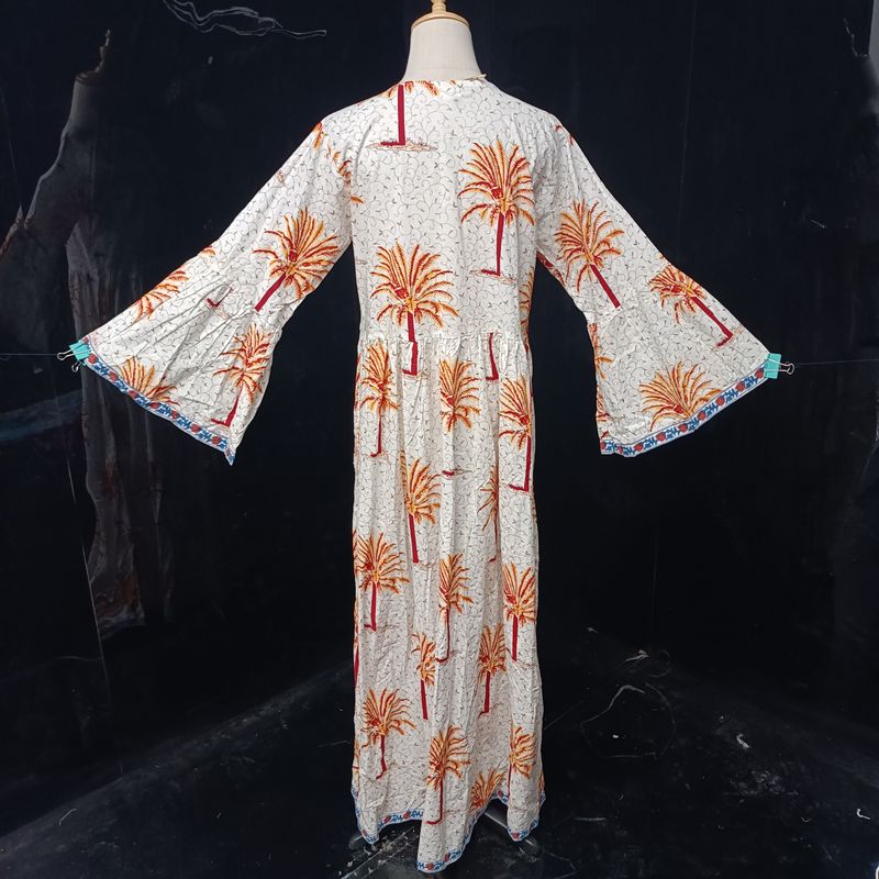 S-M Aya Printed Cotton Dress 57" Long Jalabiya