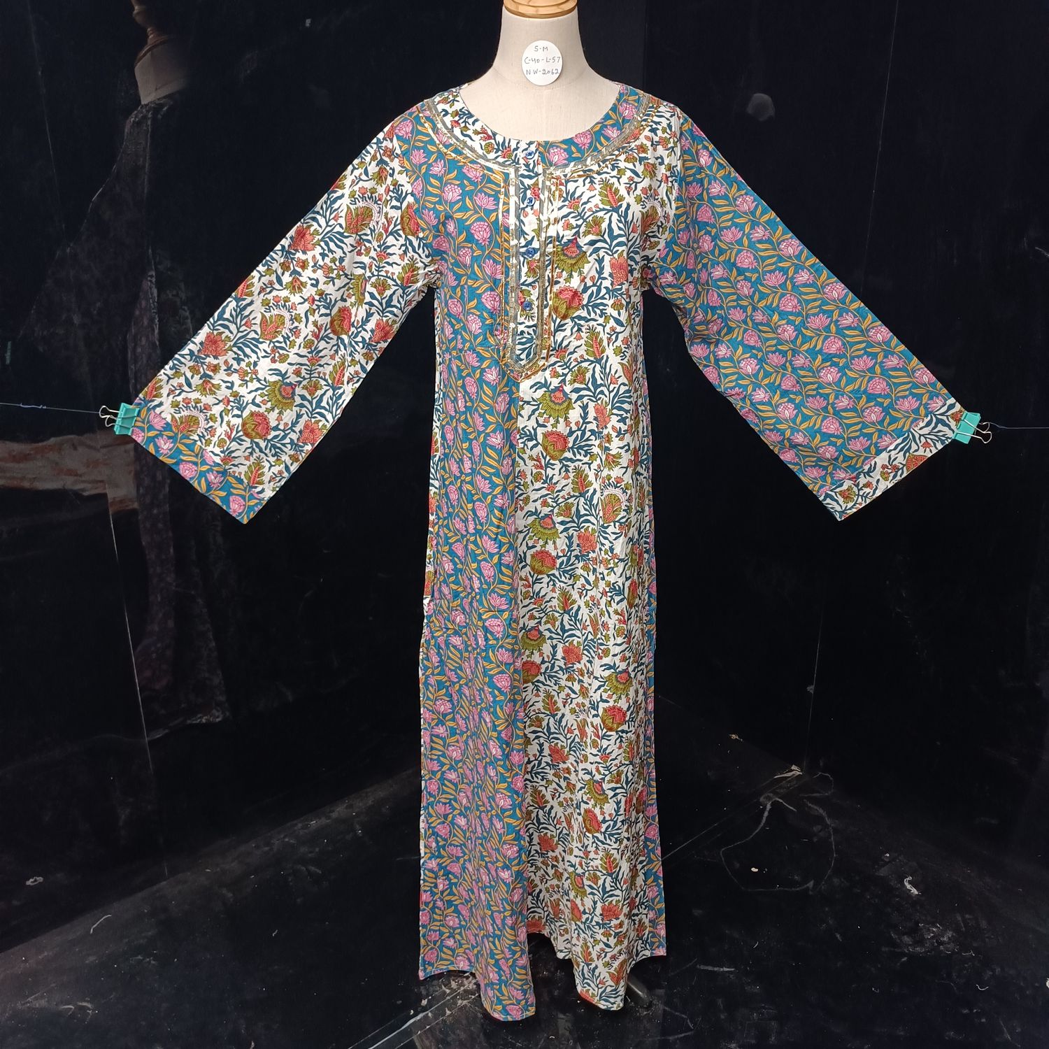 S\M Noorain Printed Cotton Dress 57" Long Jalabiya