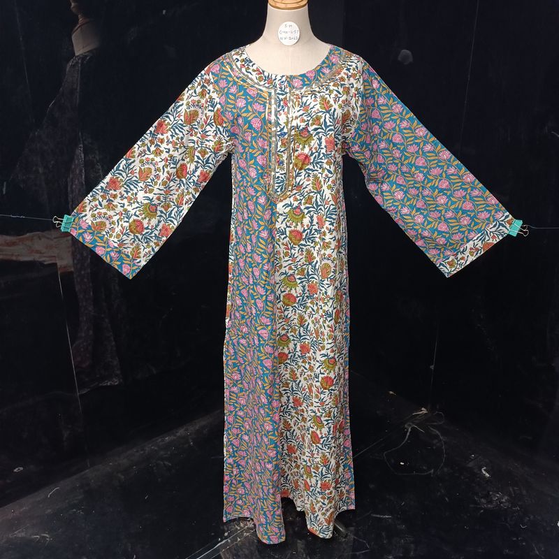 S\M Noorain Printed Cotton Dress 57" Long Jalabiya