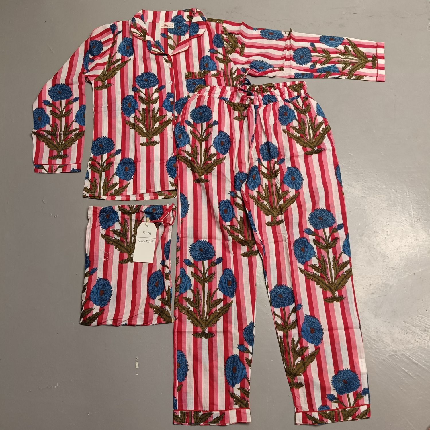 S-M Cotton Full Sleeves Pajamas Set