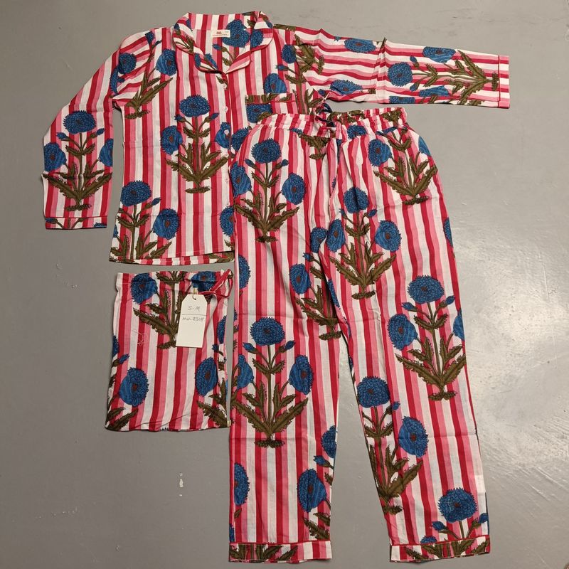 S-M Cotton Full Sleeves Pajamas Set