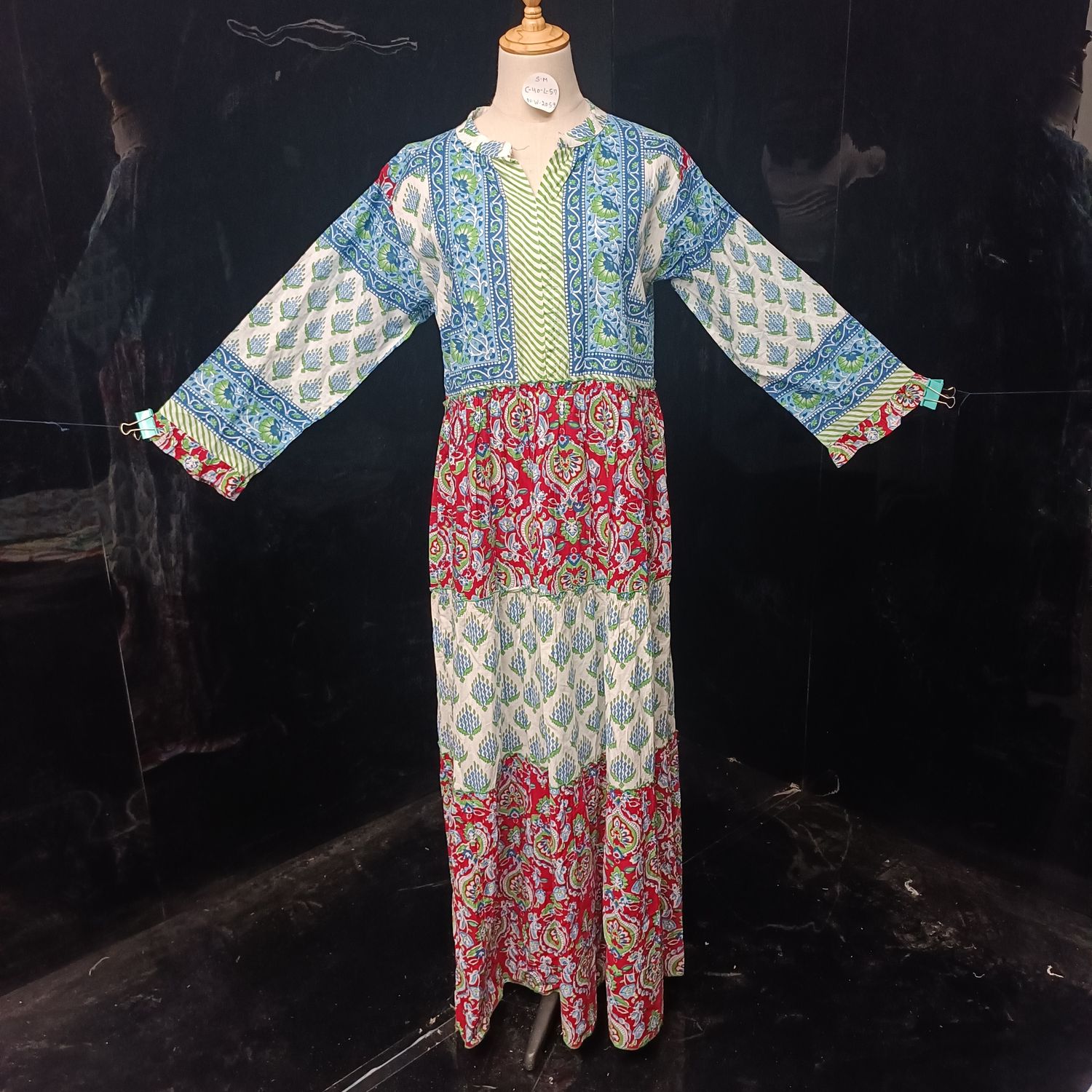 S/M Afifa Printed Cotton Dress 57" Long Jalabiya