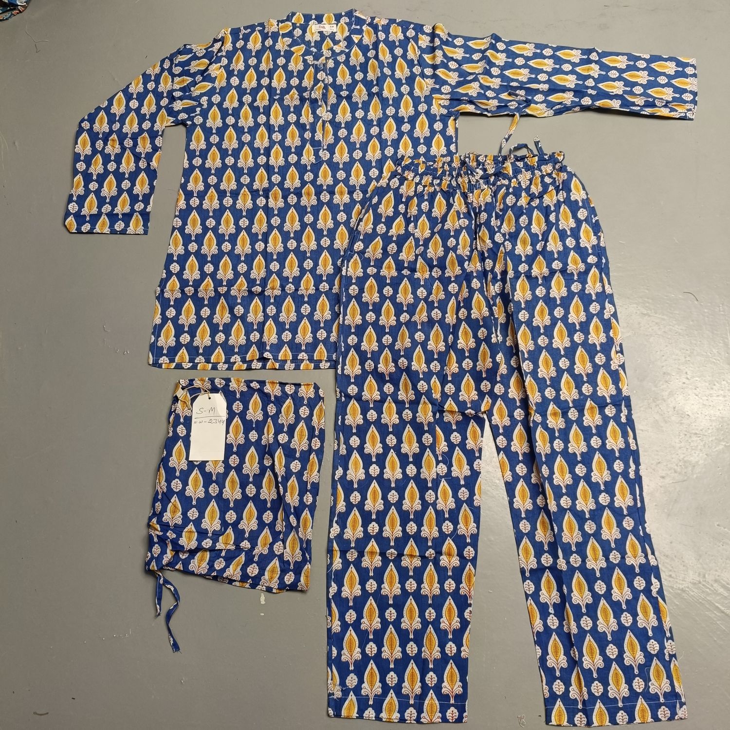 S-M Cotton Full Sleeves Pajamas Set