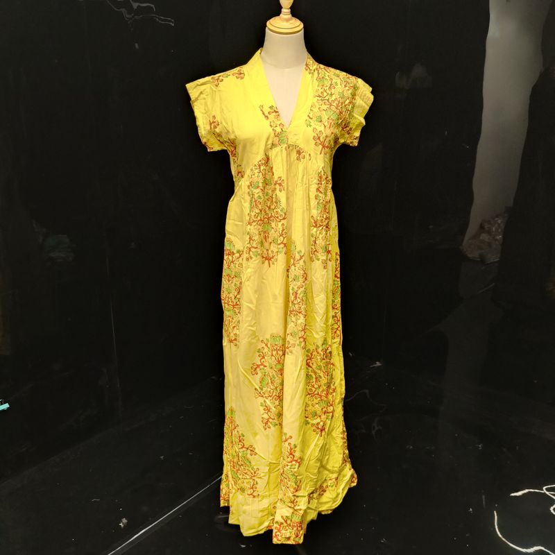 XS/S  Amani Printed Cotton Dress 54" Short Sleeves Jalabiya