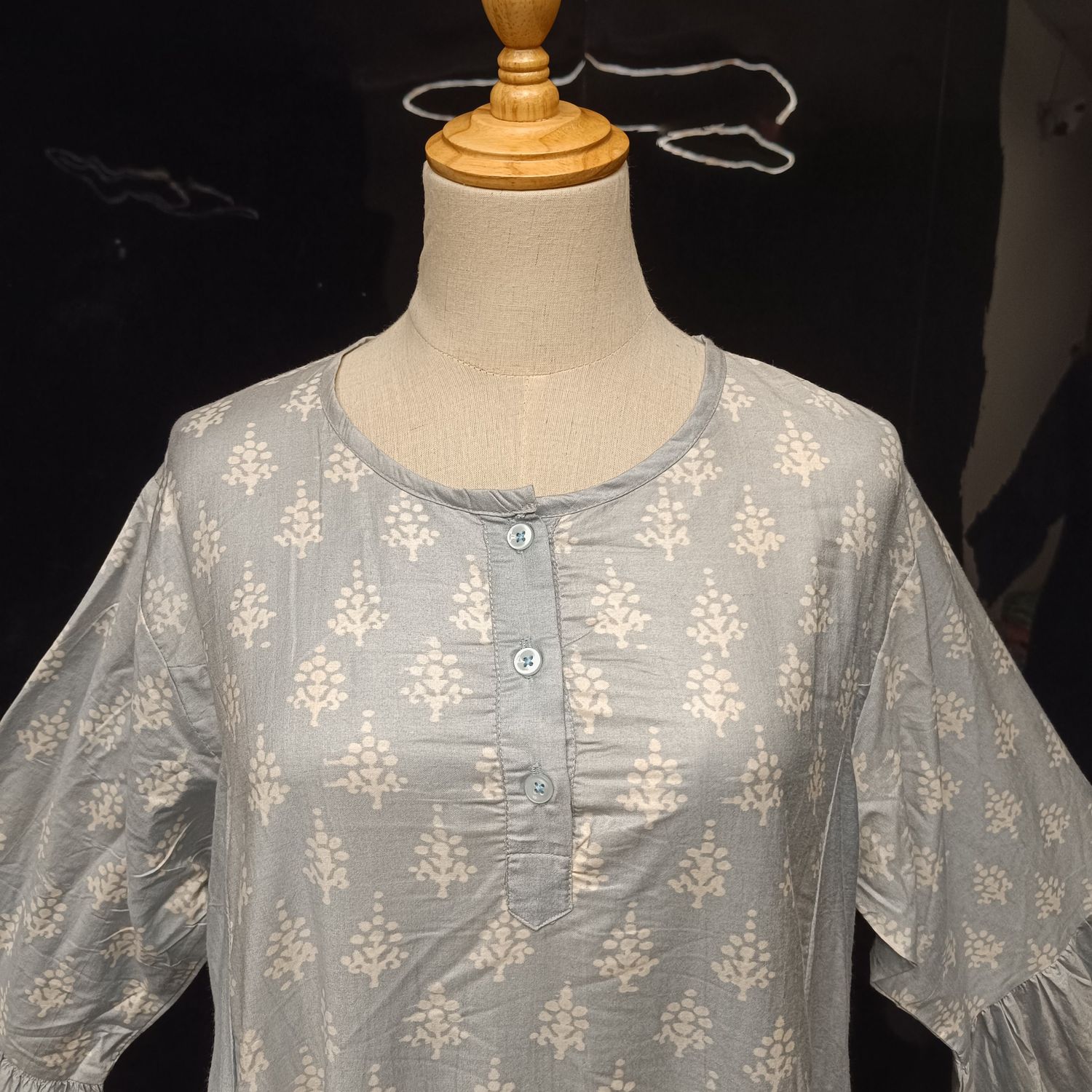 L/XL  Marry Blue Printed Cotton Dress 57" Long Jalabiya