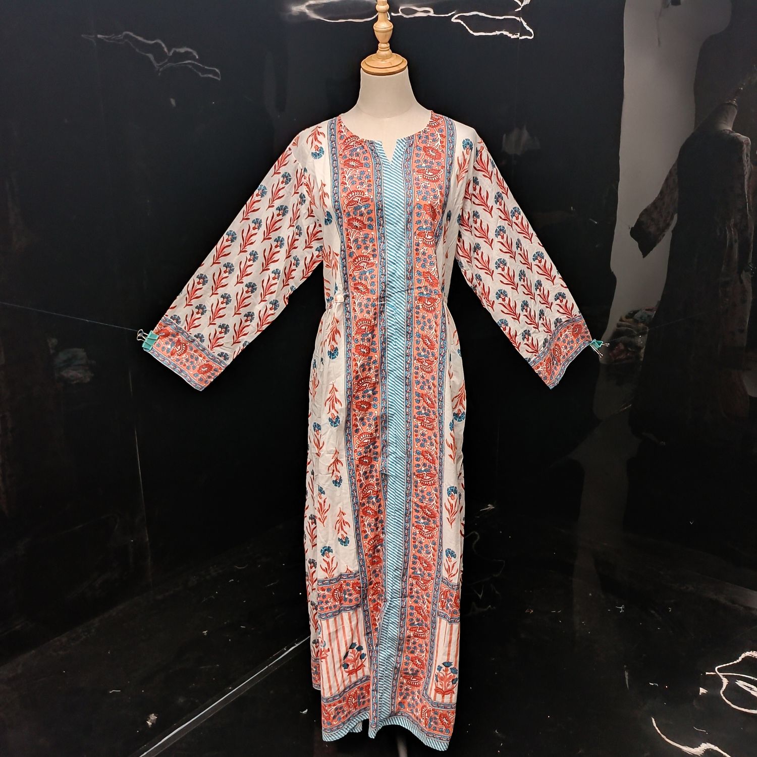 L/XL Afifa Printed Cotton Dress 57" Long Jalabiya