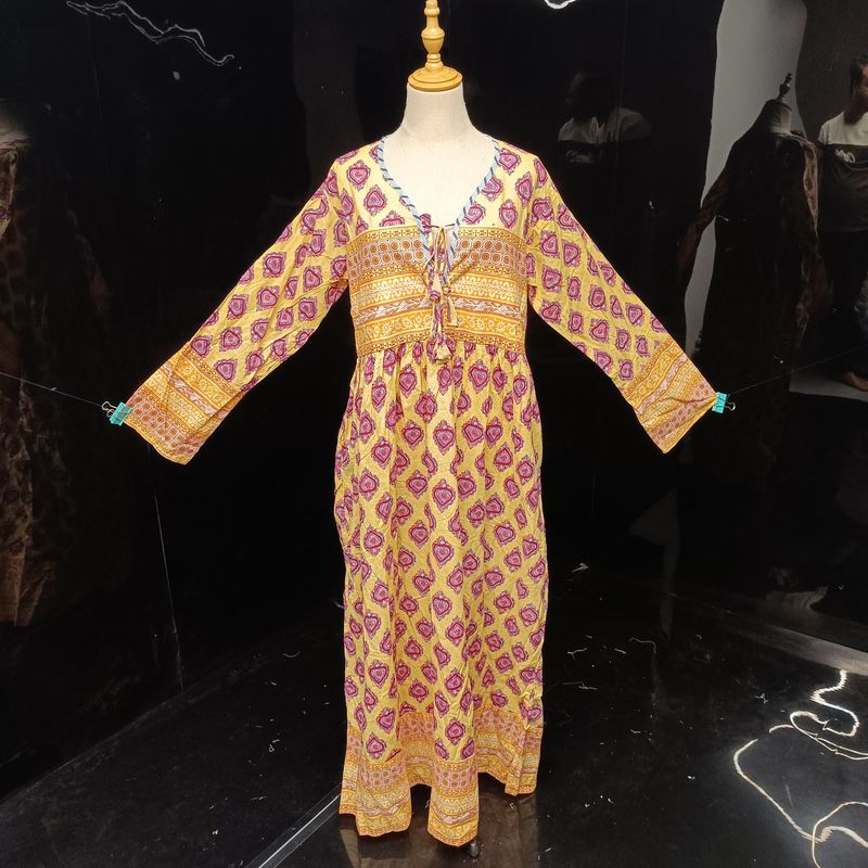 S/M  Beach Printed Cotton Dress 57" Long Jalabiya