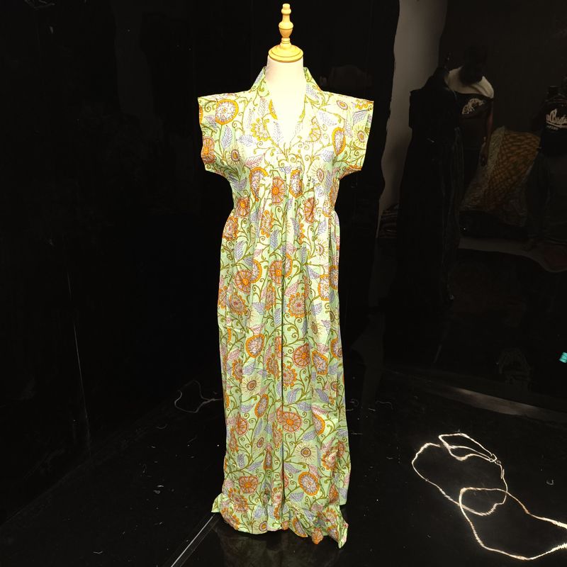 S-M Amani Printed Cotton Dress 57" Short Sleeves Jalabiya