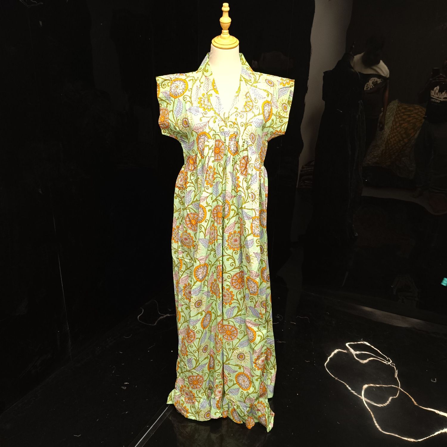 S-M Amani Printed Cotton Dress 57" Short Sleeves Jalabiya