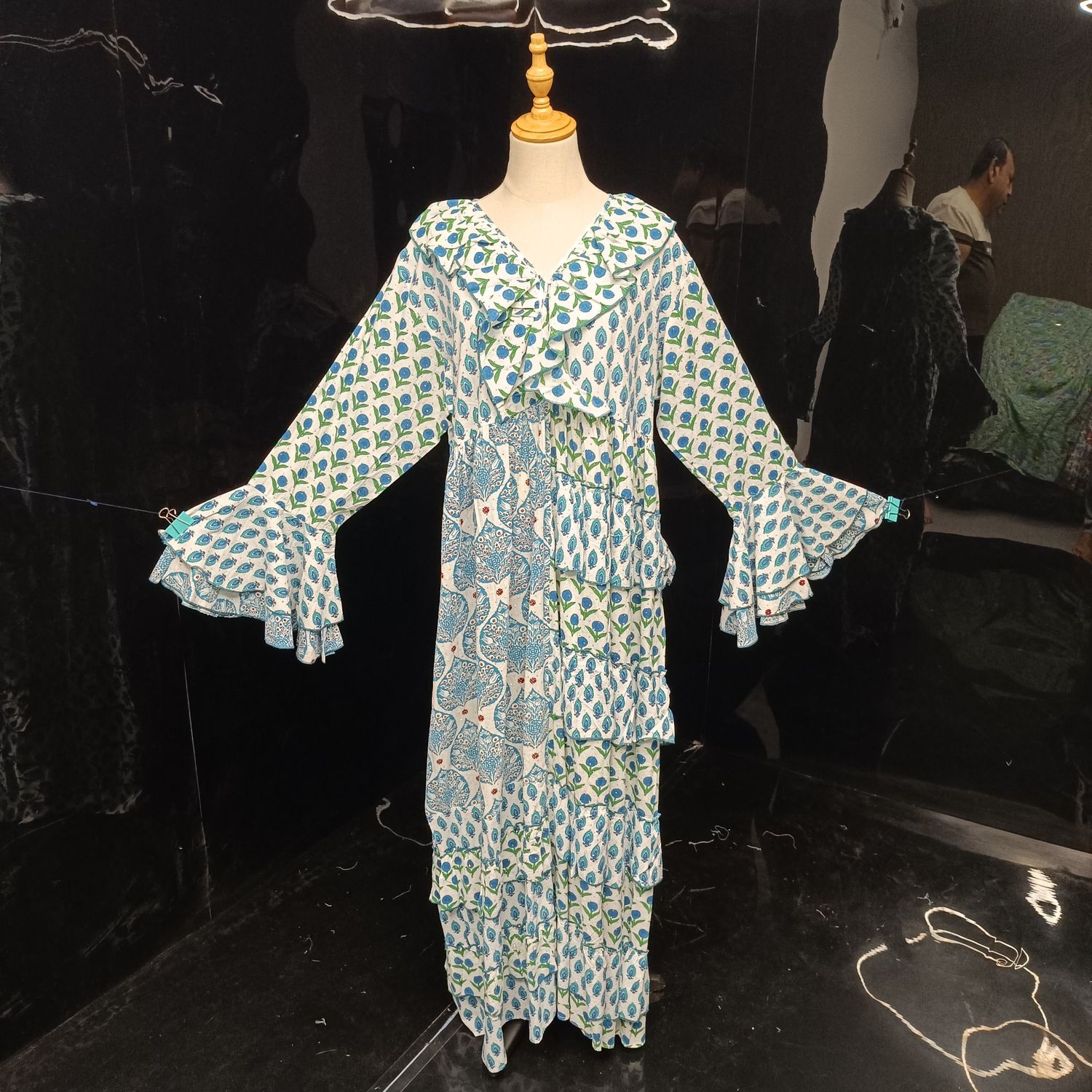 2/3/XL Sabah Crystal  Printed Cotton Dress 57" Long Jalabiya