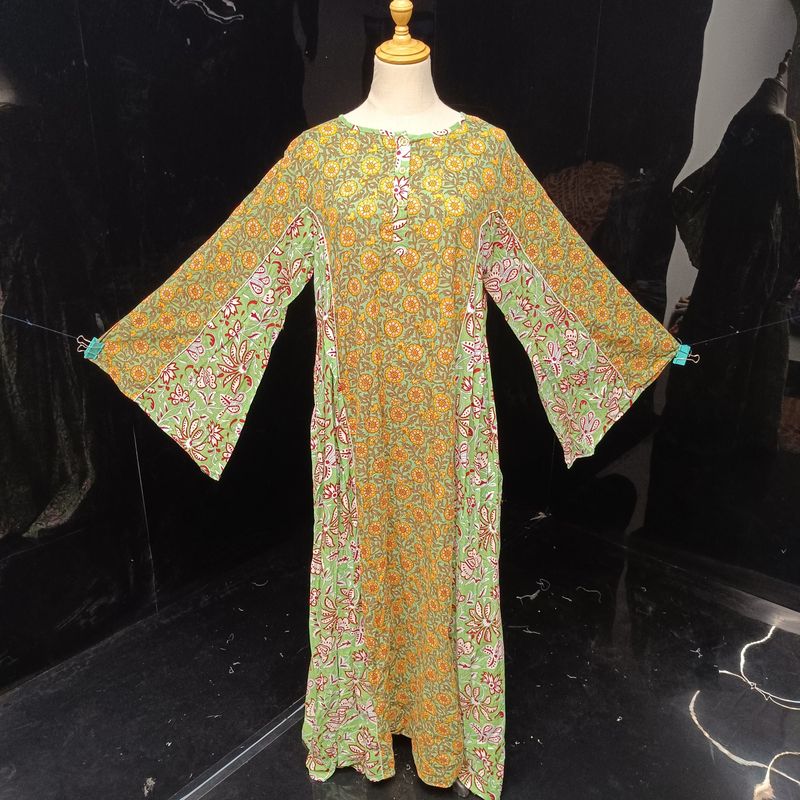 L/XL Mahdis Printed Cotton Dress 57" Long Jalabiya