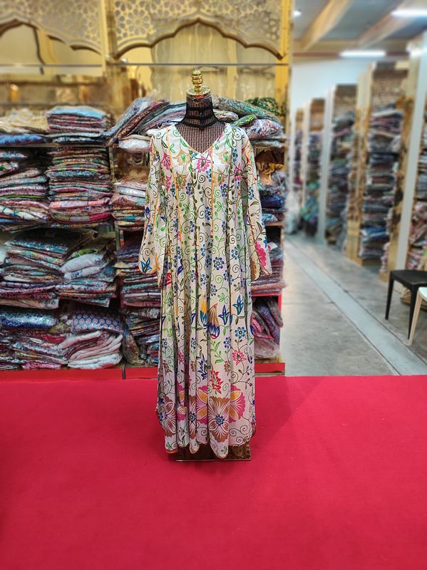 S/M  Meher Crystal printed Cotton  Dress 57" Long Jalabiya