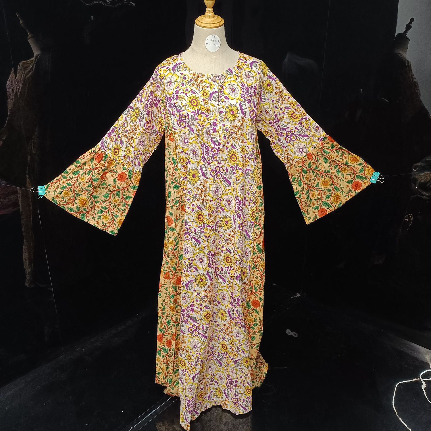 L/XL  Marry Blue Printed Cotton Dress 57" Long Jalabiya