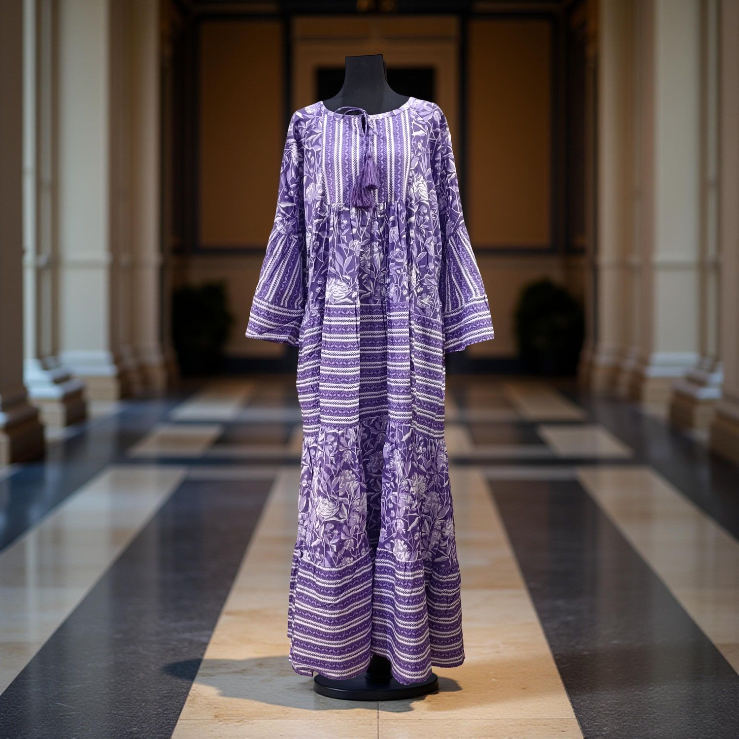 X/XS Gaby Printed Cotton Dress 54" Long Jalabiya