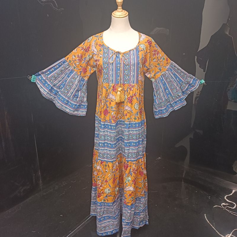 X/XS Gaby Printed Cotton Dress 54" Long Jalabiya