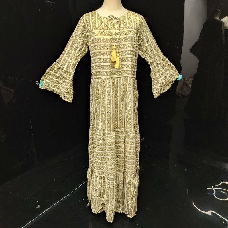 S/M Abiya Yellow Cotton Dress 57" Long Jalabiya