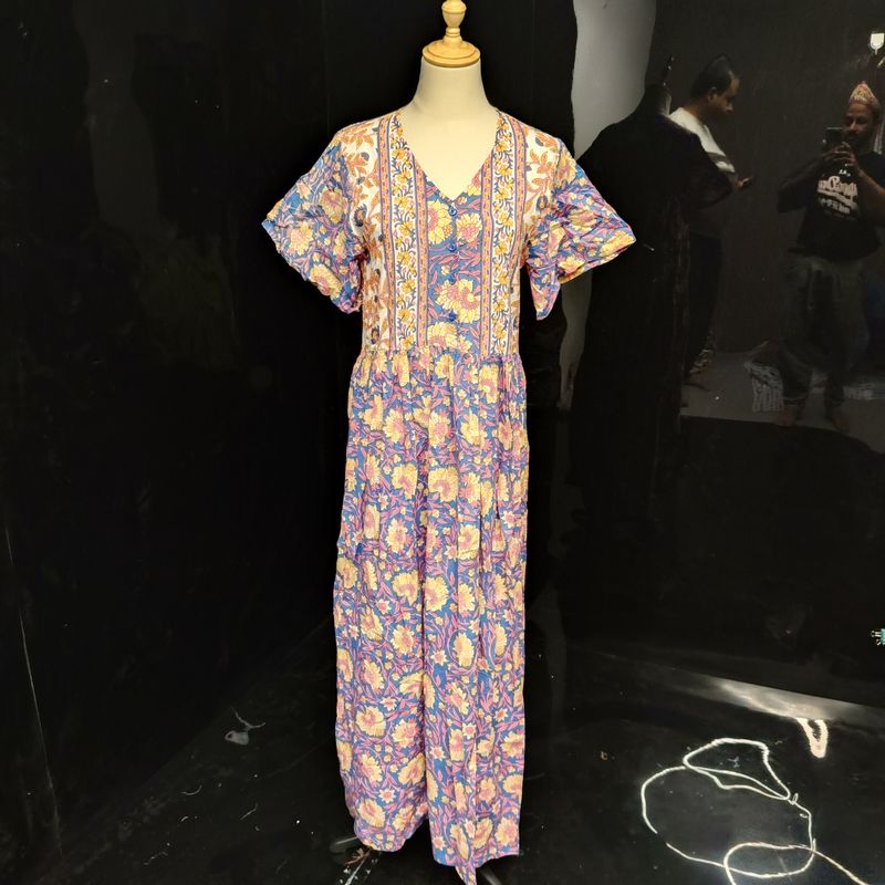 XS/S Rahaf Printed Cotton Dress 54" Long Jalabiya