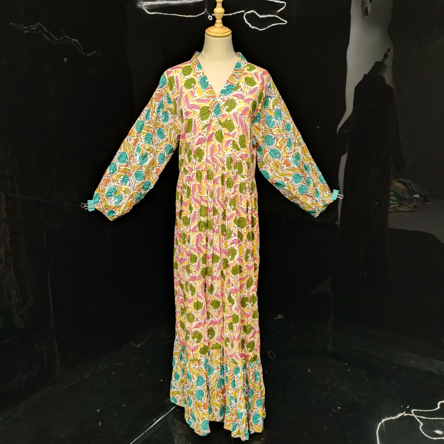 L/XL Bahira Printed Cotton Dress 57" Long Jalabiya