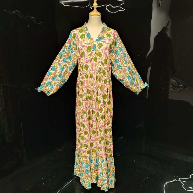 L/XL Bahira Printed Cotton Dress 57" Long Jalabiya