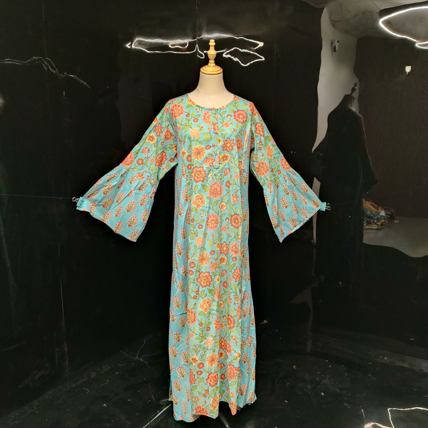 L/XL Marry Printed Cotton Dress 57" Long Jalabiya