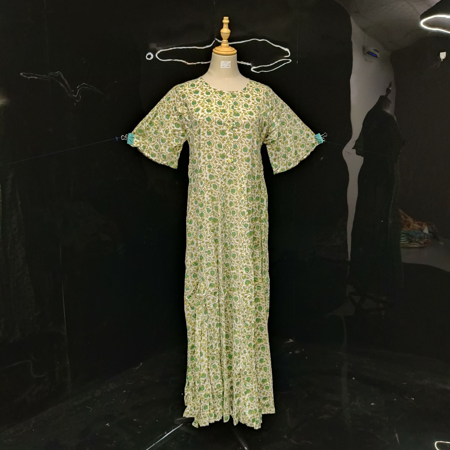 S-M Special crystal Printed Cotton Dress 57" Long Sleeves Jalabiya