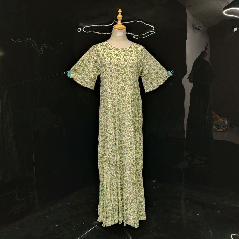 S-M Special crystal Printed Cotton Dress 57" Long Sleeves Jalabiya