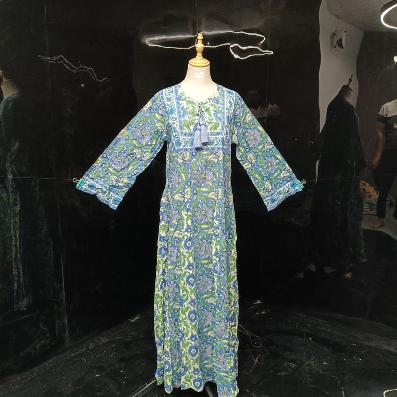 S/M  Anaya Printed Cotton Dress 57"Long Jalabiya