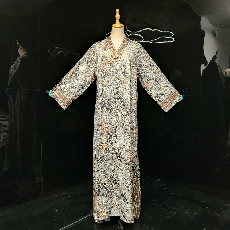 L/XL Teena Silk Crystal  Multi printed Dress 57" Long Jalabiya