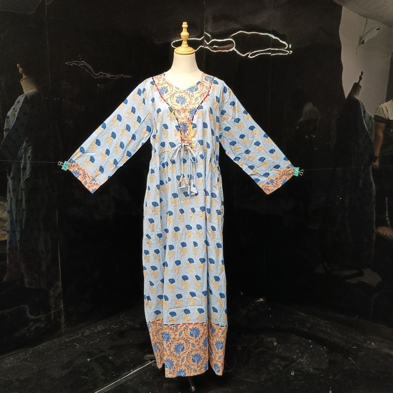 L/XL Zaria Printed Cotton Dress 57"Long Jalabiya