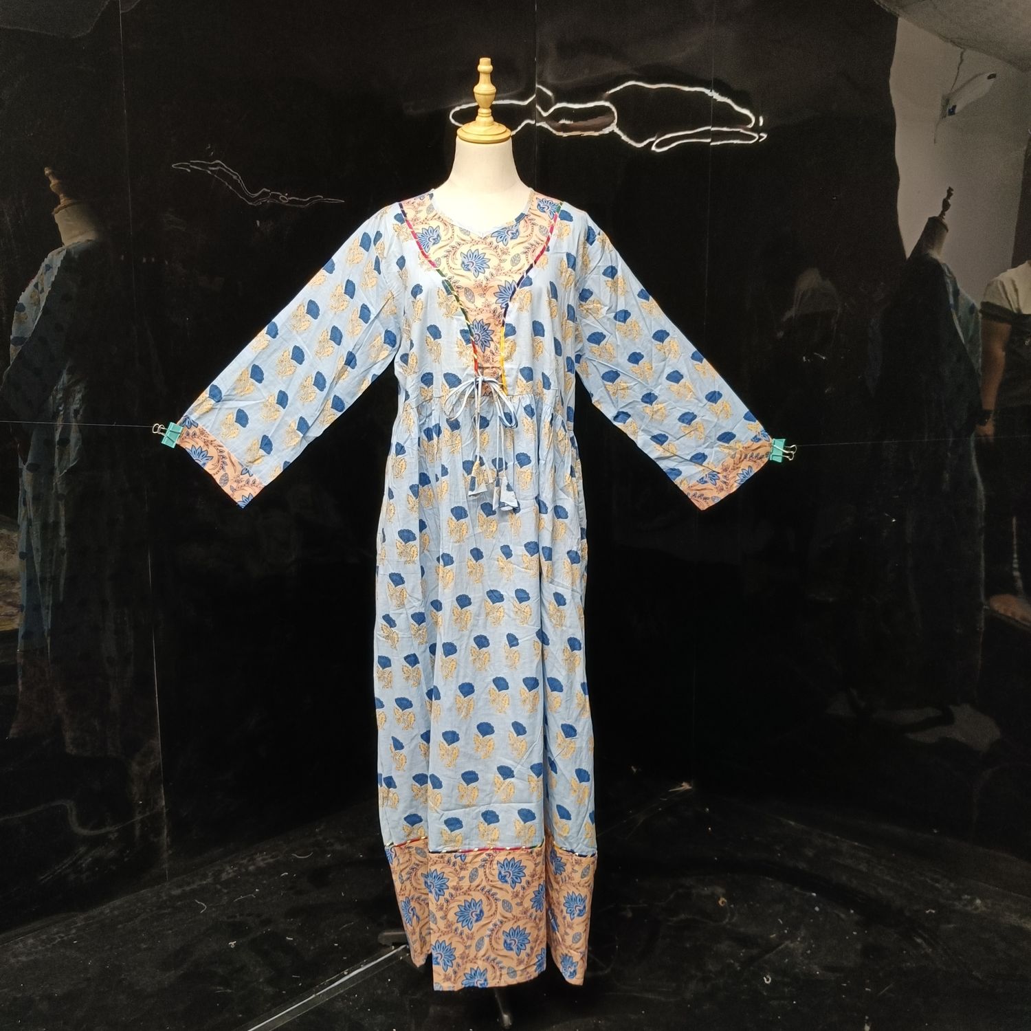 L/XL Zaria Printed Cotton Dress 57"Long Jalabiya